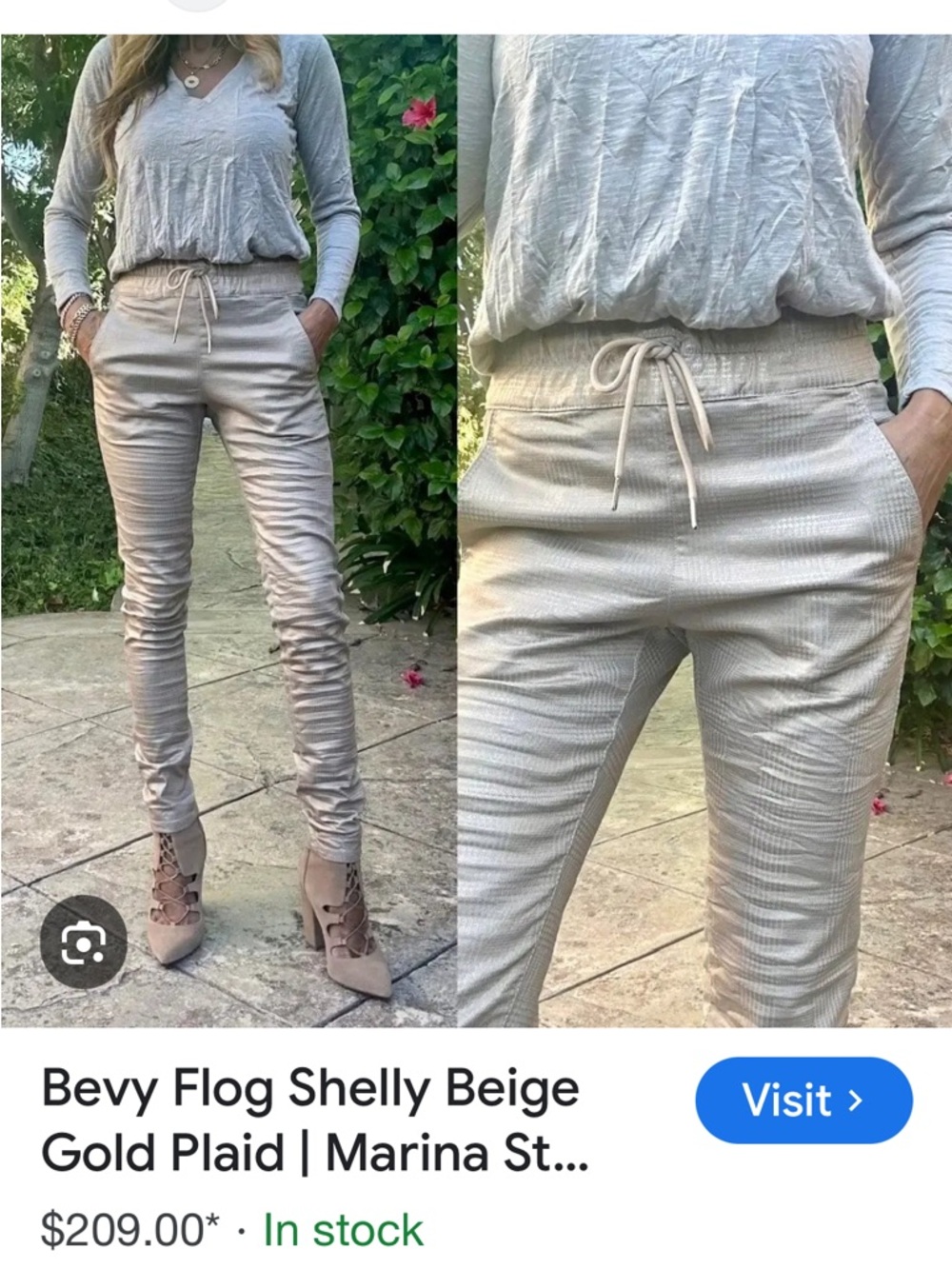NWT Bevy Flog Shelly Beige Gold Plaid Jogger Pants 28
